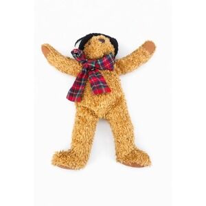 VTG Avon Plush Teddy Bear with Knit Hat & Plaid Scarf 1990s Holiday Collectible